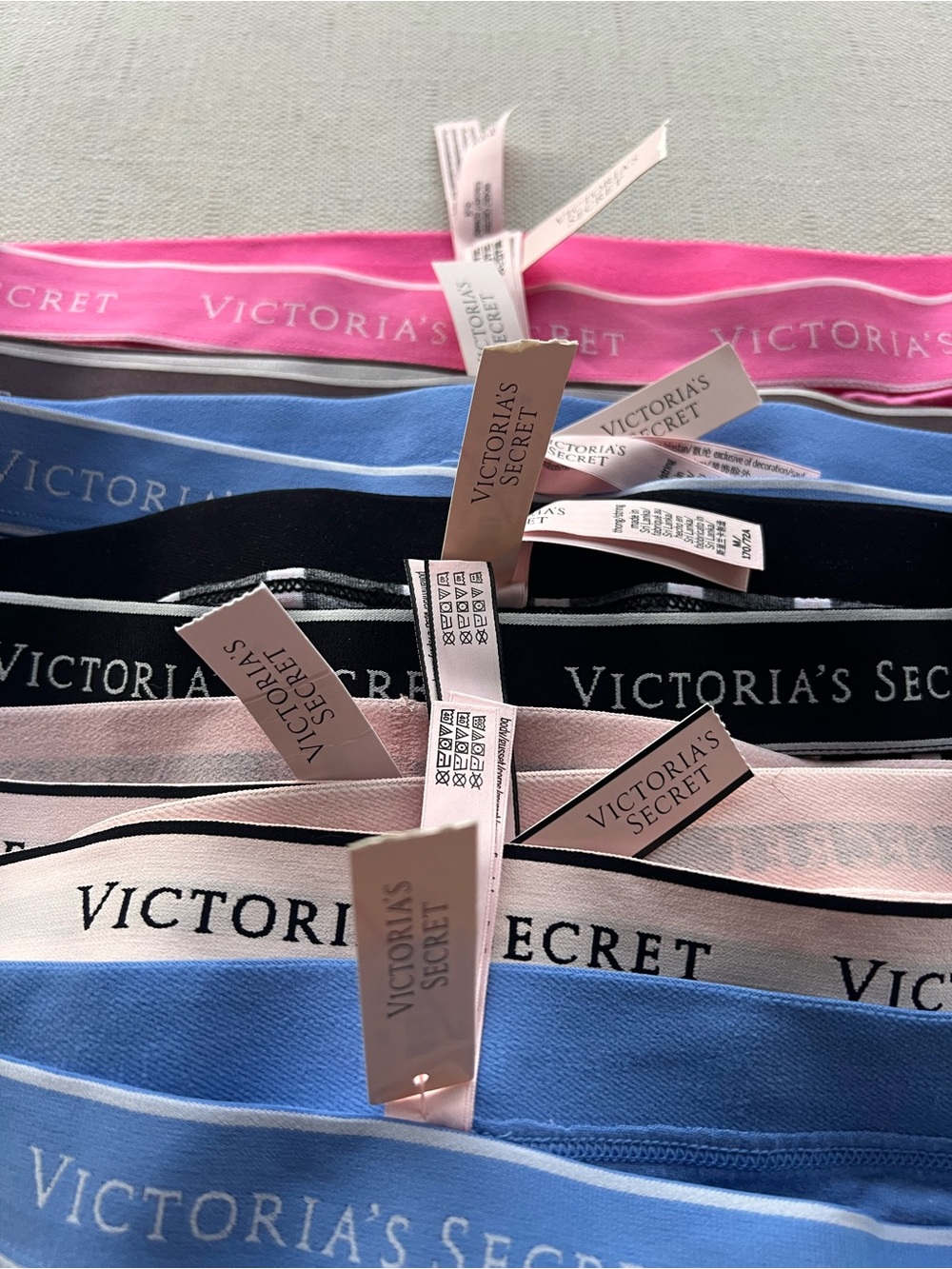 Victoria's Secret Assorted Logo Thong Set - Pink, Blue, Black